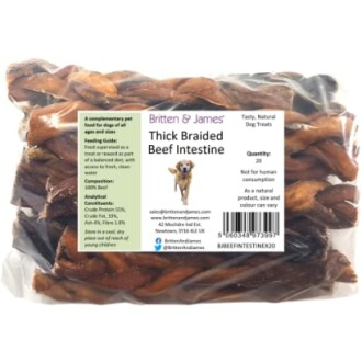 Britten and James 20 Thick Braided Beef Intestine Sticks for Dogs